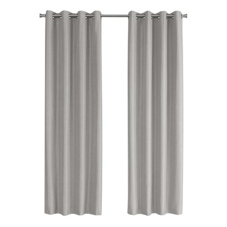 MONARCH SPECIALTIES Curtain Panel, 2pcs Set, 54"W X 95"L, Grommet, Bedroom, Kitchen, Thermal Insulation, Grey I 9836